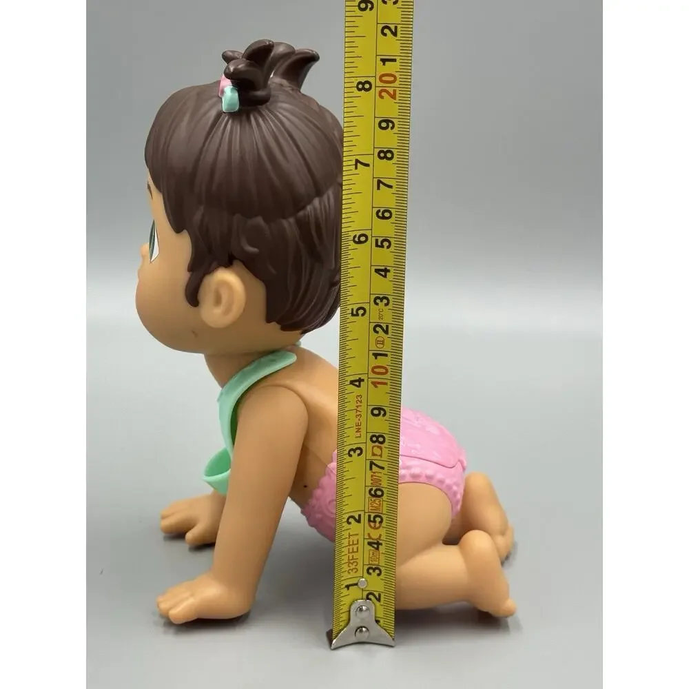 Baby Alive Lil Snacks Doll Crawling Pose Pigtails 2021 Teal Pink Hairbow Bib
